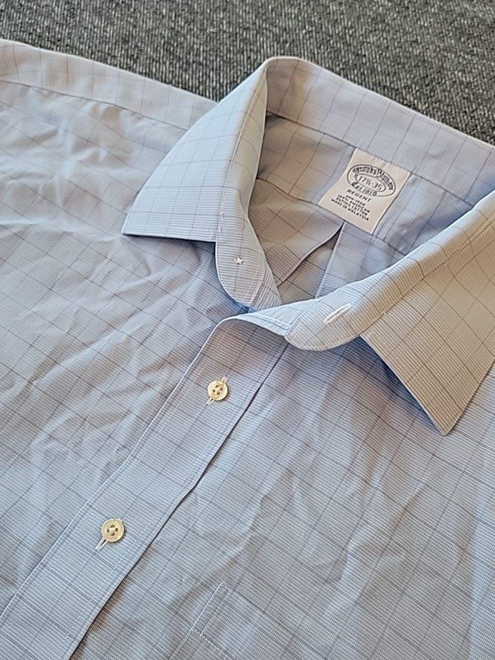 Brooks Brothers Dress Shirt Men's 17.5 35 Regent Blue Check Non-Iron Button Up